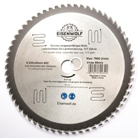 200 x 20 mm saw blade, circular saw blade for wood with 60 tilted TCT teeth and laser cuts for noise reduction