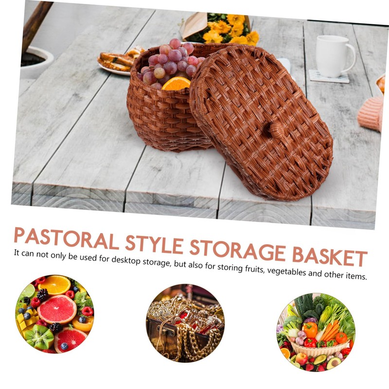 VILLFUL Elegant Lidded Egg Storage Basket Woven Potato Bread Basket