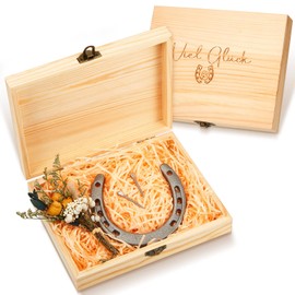 Hestya Horseshoe Lucky Charm Housewarming Gift Home Wedding Gift Horseshoe Decoration Lucky Horseshoe with Good Luck Wooden Box Horseshoe Gift for Housewarming Birthday Topping Party Christening
