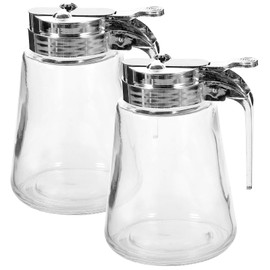 MAGICLULU 2 Pack Small Condiment Dispenser Syrup Glass Dispensers with Stainless Steel Handle for Kitchen Diner 300ML 4.72 x 2.99Inch