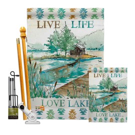 Breeze Decor Lodge Live Life Lake Garden House Flags Kit Outdoor Rustic Cabin Moose Wildlife Adventure Forest Small Decorative Gift Yard Banner Made in USA 28 X 40
