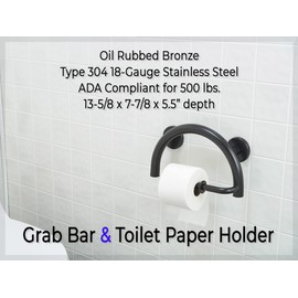 Grab Bar Toilet Paper Holder - Bathroom Safety Aid/304 Stainless Steel/Oil Rubbed Bronze/ 13" x 8"