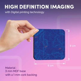 Destination Vinyl ltd Great Coasters (Set of 4) Square - Sea Depth Topographic Map Ocean Drink Glossy Coasters/Tabletop Protection for Any Table Type #24167