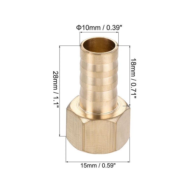 sourcing map Brass Barb Hose Fitting Connector Adapter 10mm Barbed