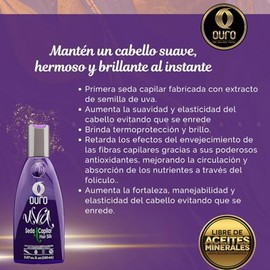 Ouro Uva Seda Capilar Hair Silk con Extracto de Semilla de Uva, Tratamiento para Cabello Suave y Brillante, Sin Aceites Minerales, 150ml, Pack de 3