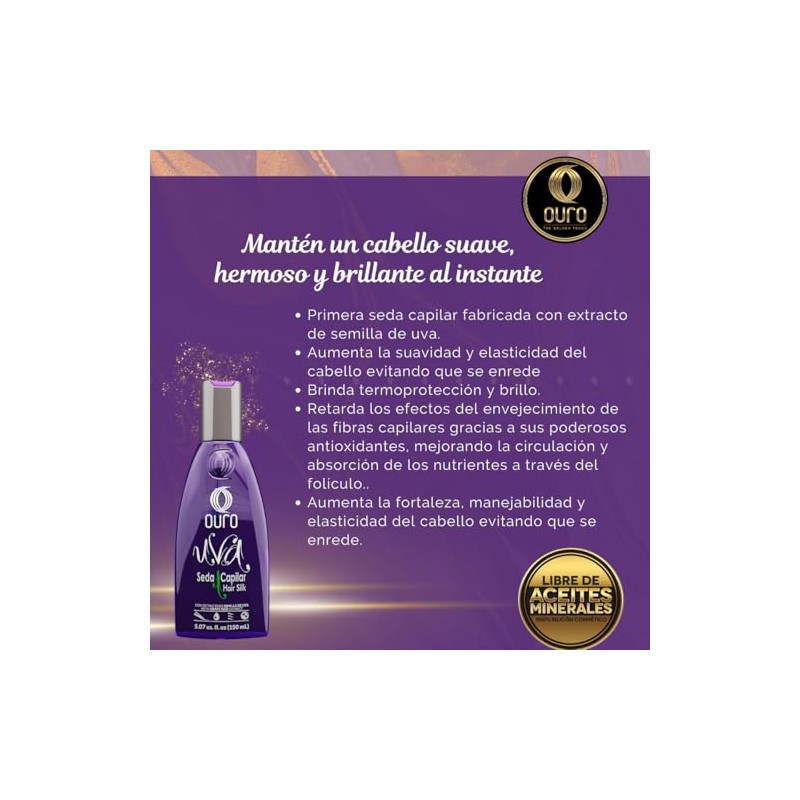 Ouro Uva Seda Capilar Hair Silk con Extracto de Semilla