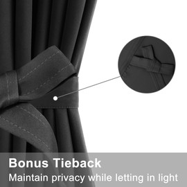 XWZO Door Curtains for Door Window, French Door Blinds with Rod Pocket for Kitchen and Patio Doors, Privacy Thermal Insulated Door Shade with Tieback(25W by 40L, 1 Panel, Black)