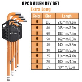 Awang Hex Key Set 9PCS Metric Hex Keys,Cr-V Long Arm Hexagon Key for Disassembly and Maintenance of Mechanical Equipment Vehicles