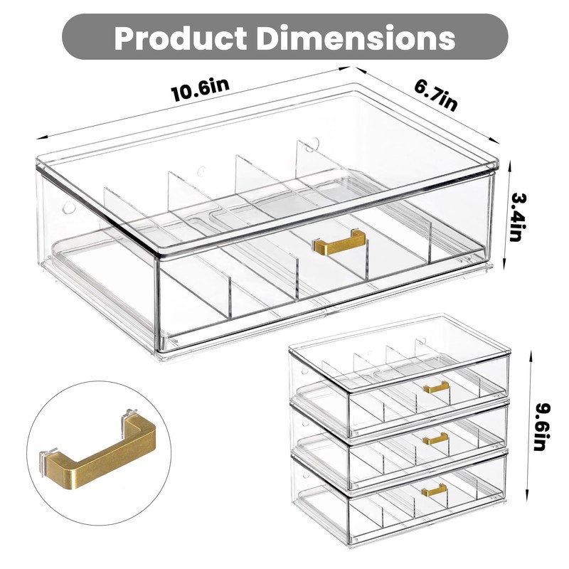 LALOBLUE Drawer Glasses Case – Acrylic Stackable Sunglass Organizer, Pull-Out
