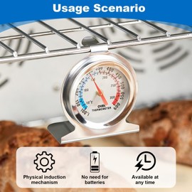 3PCS Oven Thermometer, Food Baking Accurate Temperature Monitoring Silver Large Dial Instant Read Stainless Steel Kitchen Cooking Thermometer for Fan Electric Pizza Oven Cooking/Baking/Grilling/BBQ