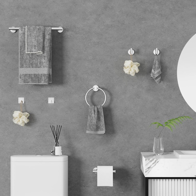 Round Brushed Nickel Bathroom Hardware: 8 Pieces Stainless Steel Bath