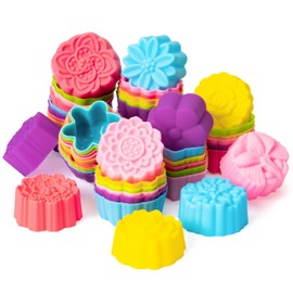 R HORSE Silicone Cupcake Liners Molds - 60Pcs Mini Colorful Floral Shaped Baking Cups, Non-Stick Cupcake Wrappers Holders Reusable Muffin Cups Liners for Pan Oven Microwave Dishwasher