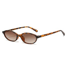 OSAGAMA Retro Oval Sunglasses 90s Fashionable Slim Glasses Sunglasses for Men and Women, Leopard-brown