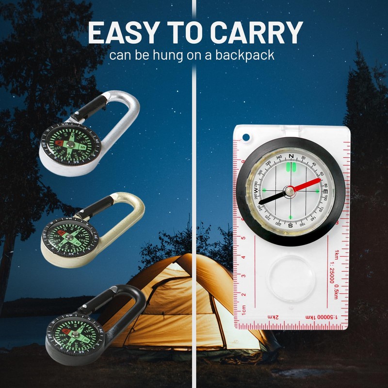 Leogony 4 Pcs Compass Hiking Set, 3 Navigation Compas Keychains