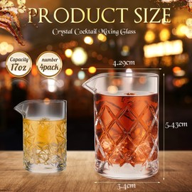 Inbagi 4 Pcs Crystal Cocktail Mixing Glass 17 oz Mixing Glass Pitcher Seamless Thick Weighted Bottom Bar Cocktail Stirring Glass Bar Glass Beaker for Home Stirring Drinks Accessory Tool, 2 Styles