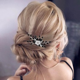 Jeairts Black Bride Wedding Hair Comb Flower Bridal Hair Pieces Leaf Headpiece Bridal Hair Accessories for Women and Girls