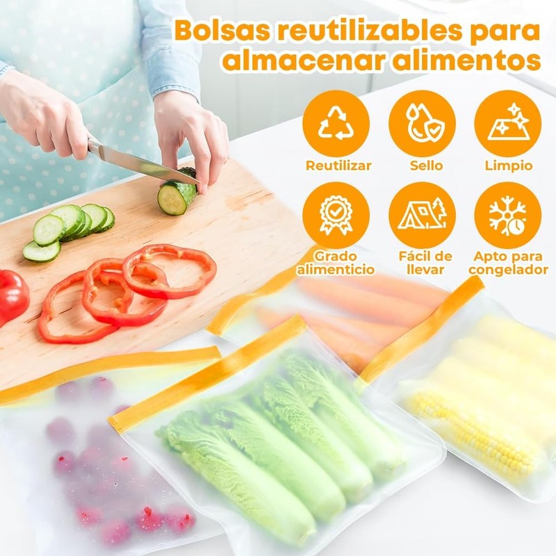 Bolsas Reutilizables para Alimentos Herméticas y Ecológicas (Multicolor, 28x20cm)