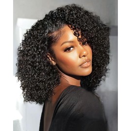 Kinky Curly Half Wig Human Hair 200% Density Wear and Go Glueless Wigs Human Hair Half Wigs with Drawstring 3 In 1 Flip Over Headband Wig for Women Beginner Friendly 18 inch