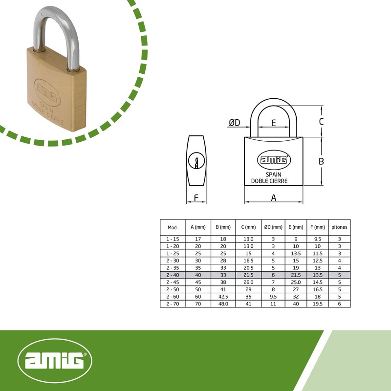 AMIG 2 Double Locking Padlock 40 mm