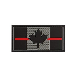 PVC Morale Patch - Canadian Flag - Thin Red Line 1.5"x3" - Supporting Fire Fighters.