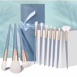 10 Pcs Juego de Brochas de Maquillaje,Brochas de Maquillaje de Alta Calidad,Que Incluyen Brocha Fijadora,Brocha para Base,Brocha para Sombra de Ojos,etc.,Incluida Bolsa de Almacenamiento,Azul