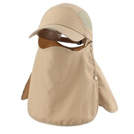 [Connectyle] Unisex UPF 50+ Sun Hat Breathable Sports Cap with Removable Face Cover & Neck Cover Fishing Cap, Khaki, Free size