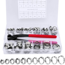 Single Ear Hose Clamps, 120Pcs 11 Sizes 304 Stainless Steel Ear Clamps, 6-33.1mm Crimp Hose Clamps with Ear Clamp Pincer, Crimp Pinch Fitting Tools Kit for PEX Tube, Securing Hose