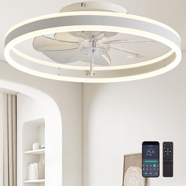 DIAMONDFORGE Ceiling Fans with Lights and Remote Fandelier 20''- Low Profile Modern - Flush Mount Ceiling Fans for Bedroom,Stepless Color Temperature and 6 Speeds - White