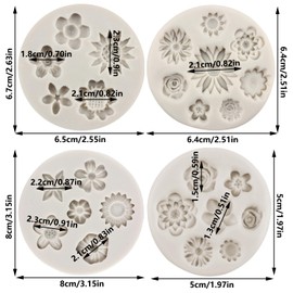 Sijiangmold Flower Fondant Cake Mold Daisy Rose Chrysanthemum and Small Flower Silicone Molds for Candy Chocolate Cake Decoration Cupcake Toppers Gum Paste Polymer Clay Set of 4