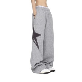 Pooyikoi Women Streetwear Sweatpants Drawstring Elastic Waist Loose Wide Leg Joggers Y2k Star Print Pants Harajuku Trousers (Grey,S,Small)
