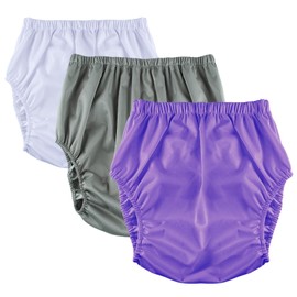 WEEOATAR Adult Cloth Diaper Cover,Cloth Diaper Shell,Pull on Cover,Waterproof,Washable and Reusable Underwear Together with Diapers and Briefs as Added Leak Resistance(White,Grey&Purple,L)