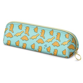 FINPAC Leather Pencil Case, Large Capacity Kawaii Pencil Pouch with Zipper, Pen Pouch Stationery Storage Organizer, Office Stationery Supply for Senior, Men, Women (Dino Nuggets)