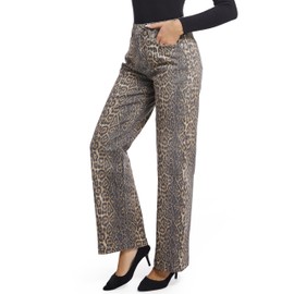 ETTELO Women's Jeans Straight Leg Casual High Waisted Stretch Trendy Leopard Pull On Jeans for Women