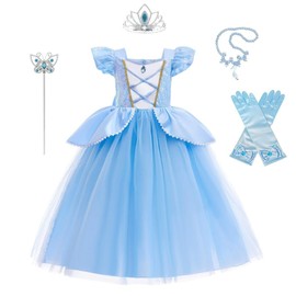 Lito Angels Princess Cinderella Fancy Dress Up Costume Party Ball Gown with Accessories Set for Kids Girls Age 8-10 Years, Blue (Tag Number 150)