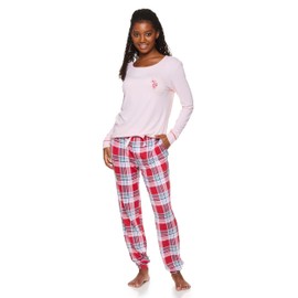 U.S. Polo Assn. Womens Pajama Sets - Plaid Pajama Sets for Women 2 Piece, Womens PJs Sets (Light Pink, Medium)