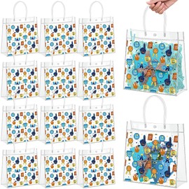Kolldenn 12 Pcs Fathers Gift Bags with Handle Dad Clear PVC Gift Bags Reusable Transparent Treat Tote for Father Dad Men Birthday Goodie Party Favor, 9.84" X9.84" X3.54"