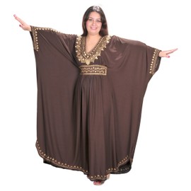 Egypt Bazar Ladies Oriental Style Kaftan Purple Gold One Size M to 3XL (14-28), Purple/Gold