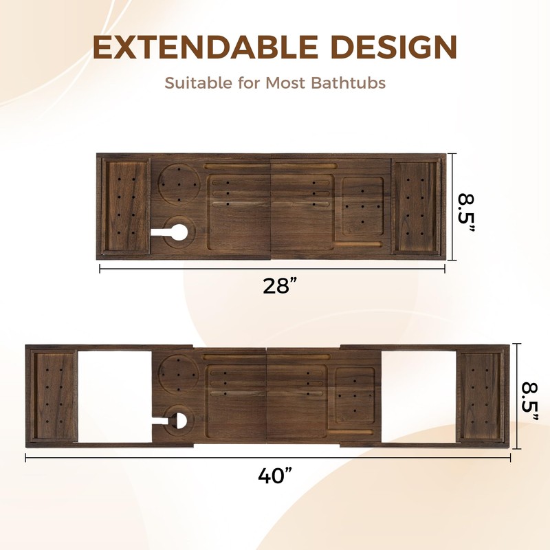 Teak Bathtub Tray - Luxury Bath Tray with Expandable Handles,