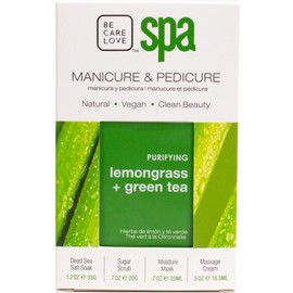 Be Care Love Spa Purifying Lemongrass + Green Tea 4-in-1 Packet Box Set luxury manicure & pedicure experience, packed into four convenient, single-use packets