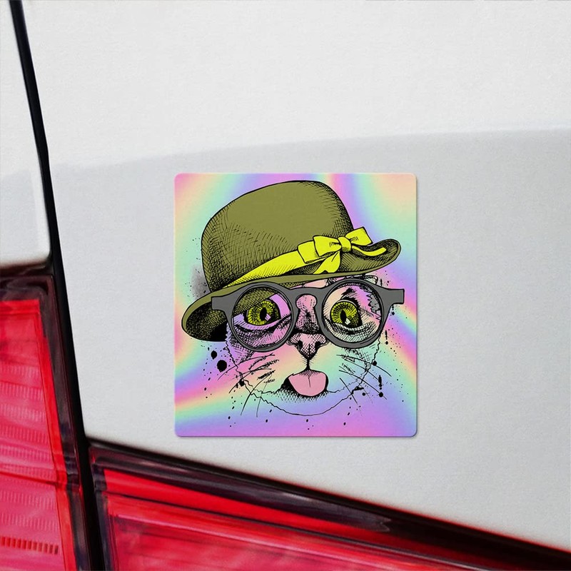 Holographic Decal Stickers of Cat with Hat Dark Glasses Premium