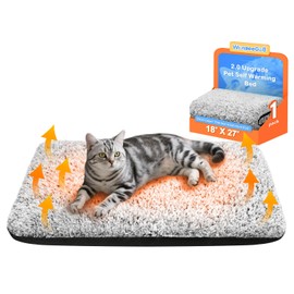Self Warming Pet Bed for Cats & Dogs, Heated Pet Mat, 2.0 Upgraded Dual-Layer Thermal Foil Heating Pad, Plush Self-Heating Bed for Crate, Floor, with Removable Washable Cover, Non-Slip, Gray, 18"x27"