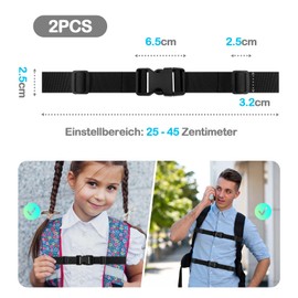 Devantia Backpack Chest Strap for Backpack Backpack Straps - 25-45 cm Adjustable Chest Strap with Buckle, Non-Slip Chest Strap Ideal for Travel Climbing School Bag (Pack of 2, Black), black
