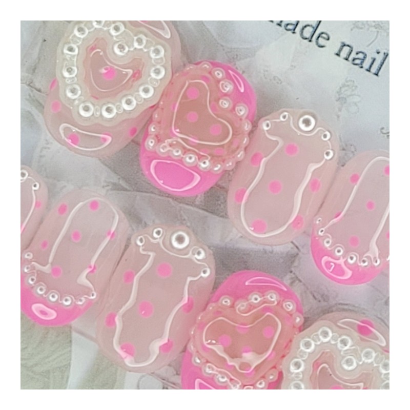 Pearl dot handmade nail tips - Oval L / 진주