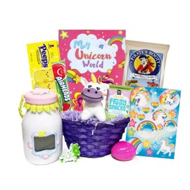 Easter Gift Basket for Boys and Girls with Toys, Snacks, and Surprises – Prefilled and Ready to Gift for Kids Age 2 and Up (Easter Unicorn Basket)