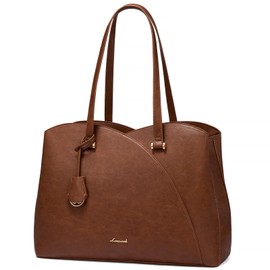 LOVEVOOK 17 Inch Laptop Tote Bag for Women, Work Bags Laptop Bag Teacher Tote Bag, Leather Computer Bag Large Purses Handbag Professional Briefcase, Brown