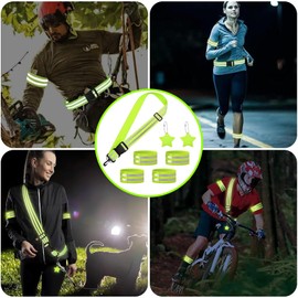 NICKLIN 7-Piece Reflector Clothing Set, 1 Green Reflector Belt Adjustable, 4 Reflective Bands, 2 Reflector Pendants, Reflective Bands for Men and Women, Hiking, Running, Cycling
