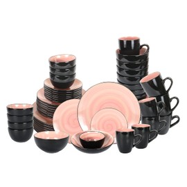 Home VSS, Stoneware Sonoma 56pc Dinnerware Set, Black + Speckled Spin Wash Rose