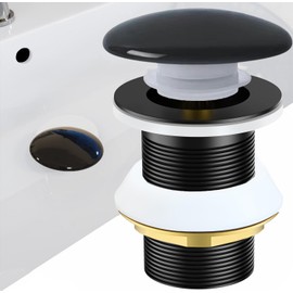 Black Chrome Ceramic Pop-Up Drain Valve, Universal Drain Valve Basin, Pop-Up Click Clack Valve, Without Overflow, G 1¼ for Washbasin, Stainless Steel, Brass (Black Without Overflow)