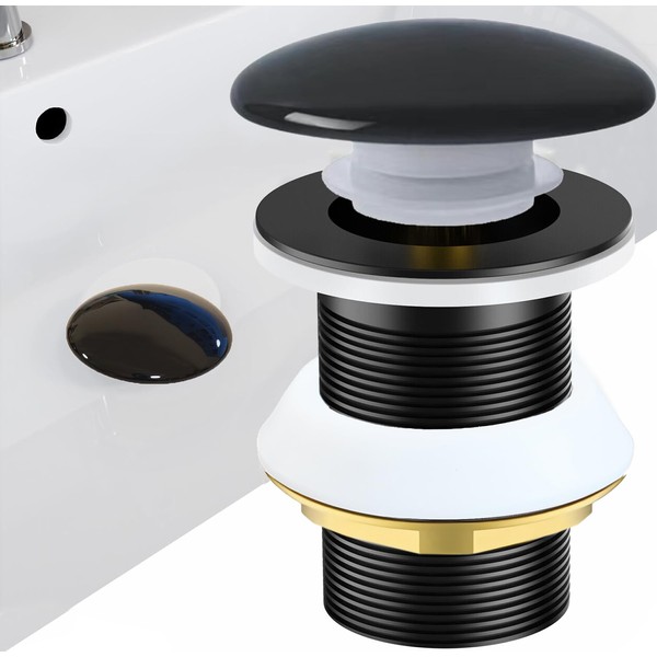 Black Chrome Ceramic Pop-Up Drain Valve, Universal Drain Valve Basin,