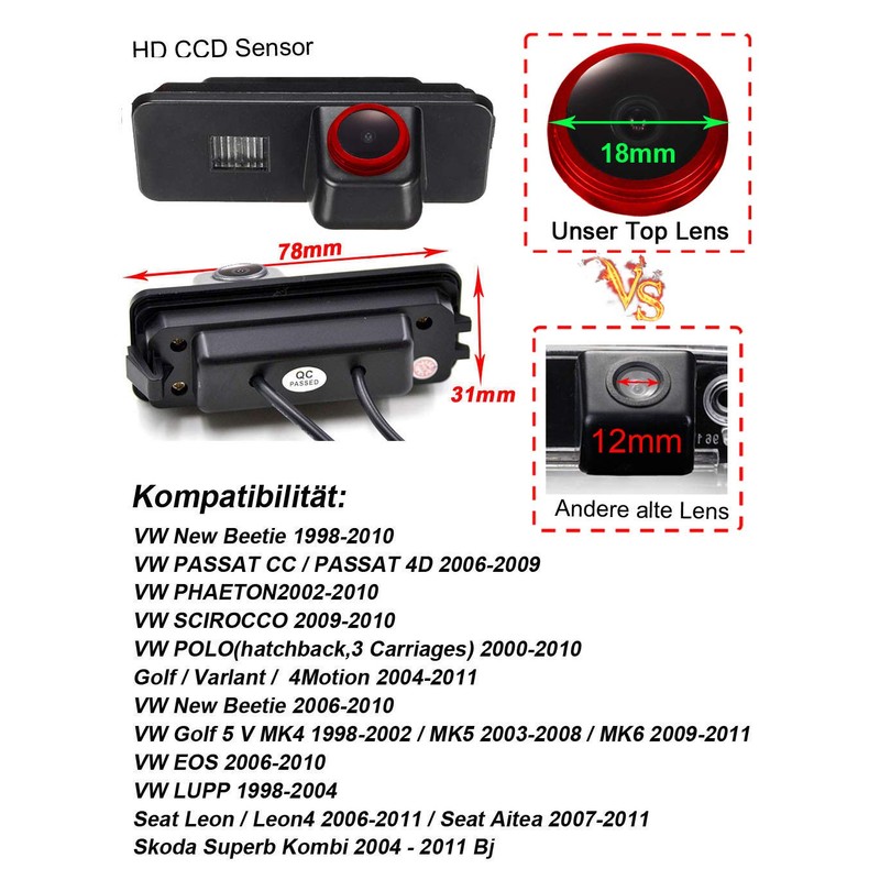 1280 x 720 Pixels Car Night Vision Reversing Camera Parking